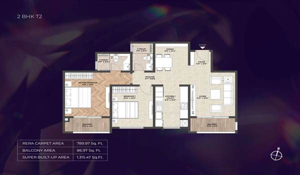 Purva Heritage 2 BHK Floor Plan Type 2