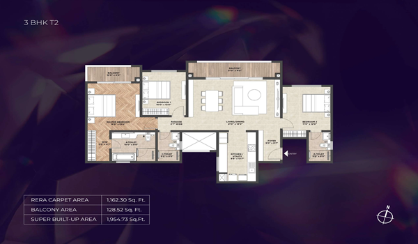 Purva Heritage 3 BHK Floor Plan Type 2