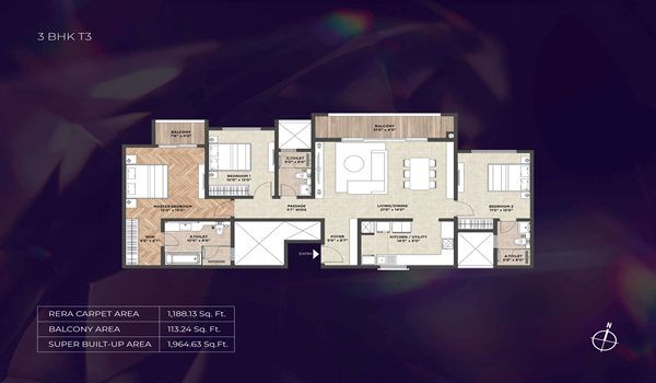Purva Heritage 3 BHK Floor Plan Type 3