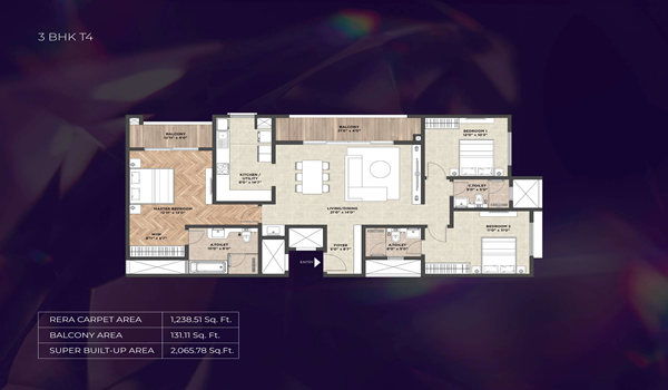Purva Heritage 3 BHK Floor Plan Type 4