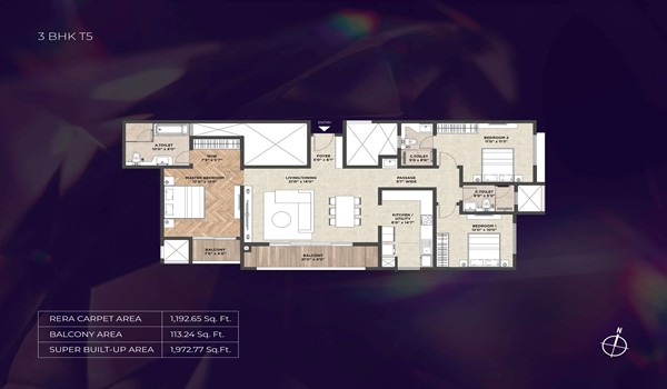 Purva Heritage 3 BHK Floor Plan Type 5