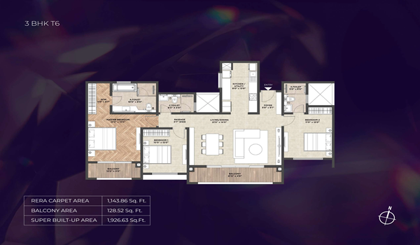 Purva Heritage 3 BHK Floor Plan Type 6